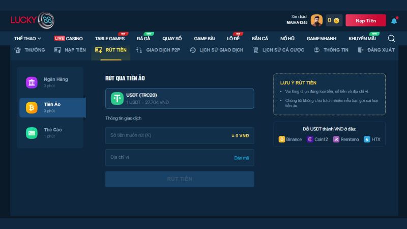 Đổi thưởng qua tiền ảo cũng được nhiều bet thủ lựa chọn bởi tốc độ nhanh